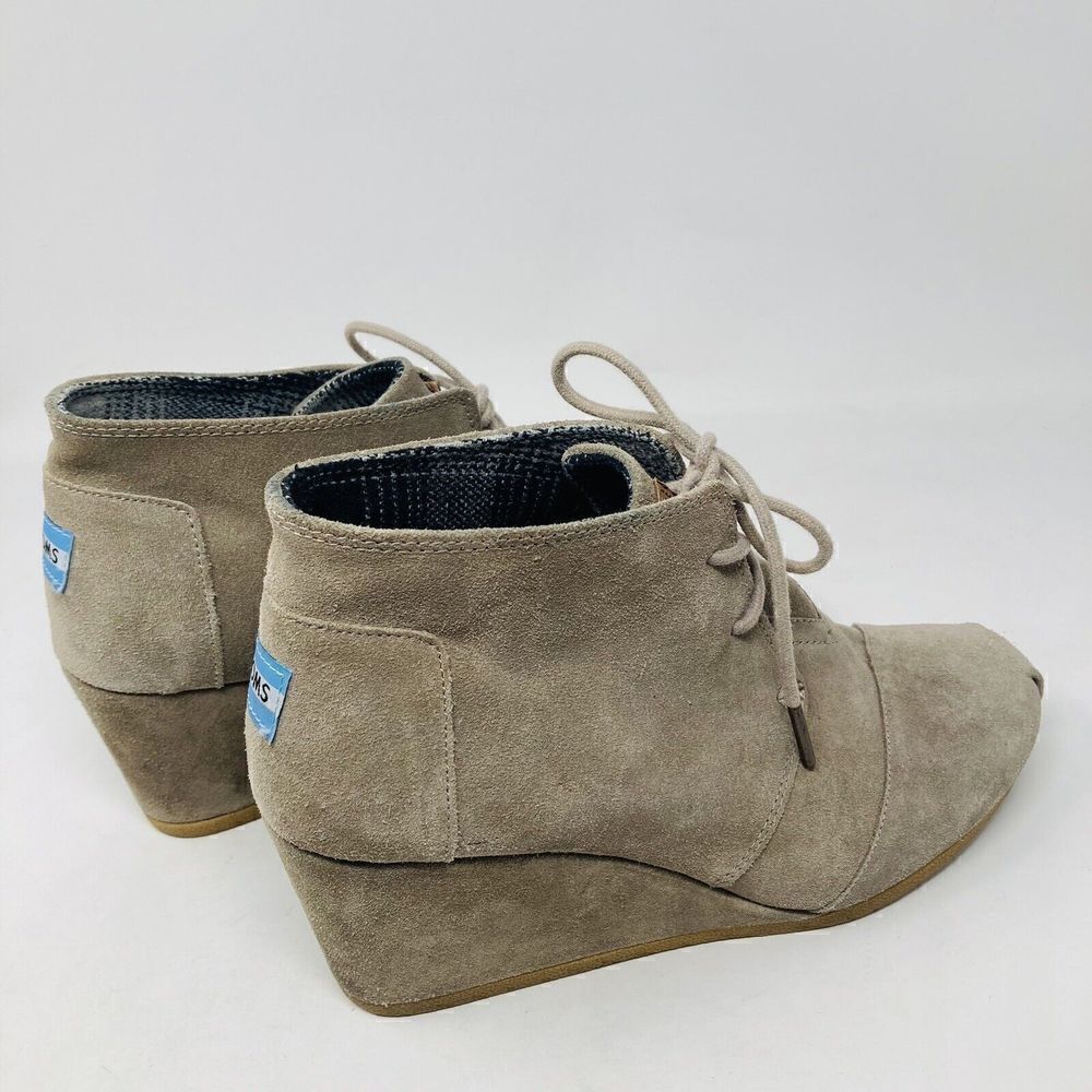 Toms‎ Womens Bootie Sz W9 Kala Round Toe Wedge Short Boots Brown Suede
